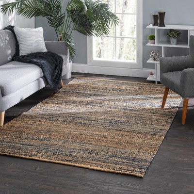 Handwoven Blue and Natural Jute Stripe Runner Rug