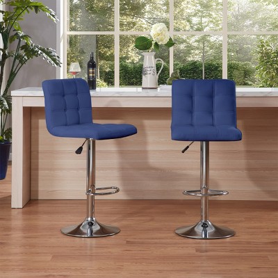 FURNIinspire Counter and Bar Stools Set of 2 Kitchen Bar Stools Counter Height Bar Stools Mid Century Modern Upholstered, Blue, 17.32"*20.08"*37.01"