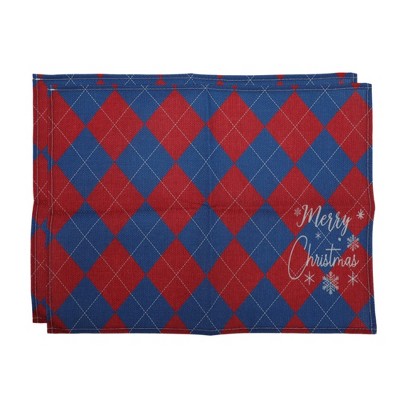 Unique Bargains Christmas Place Mats Diamond-Pattern Linen 13"x17.7" 2 Pcs