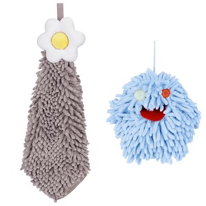 REGALWOVEN 2 Packs Soft Absorbent Flower Pattern Chenille Hand Towel with Loop 6" x 15"/7" x 7" - 1 of 4
