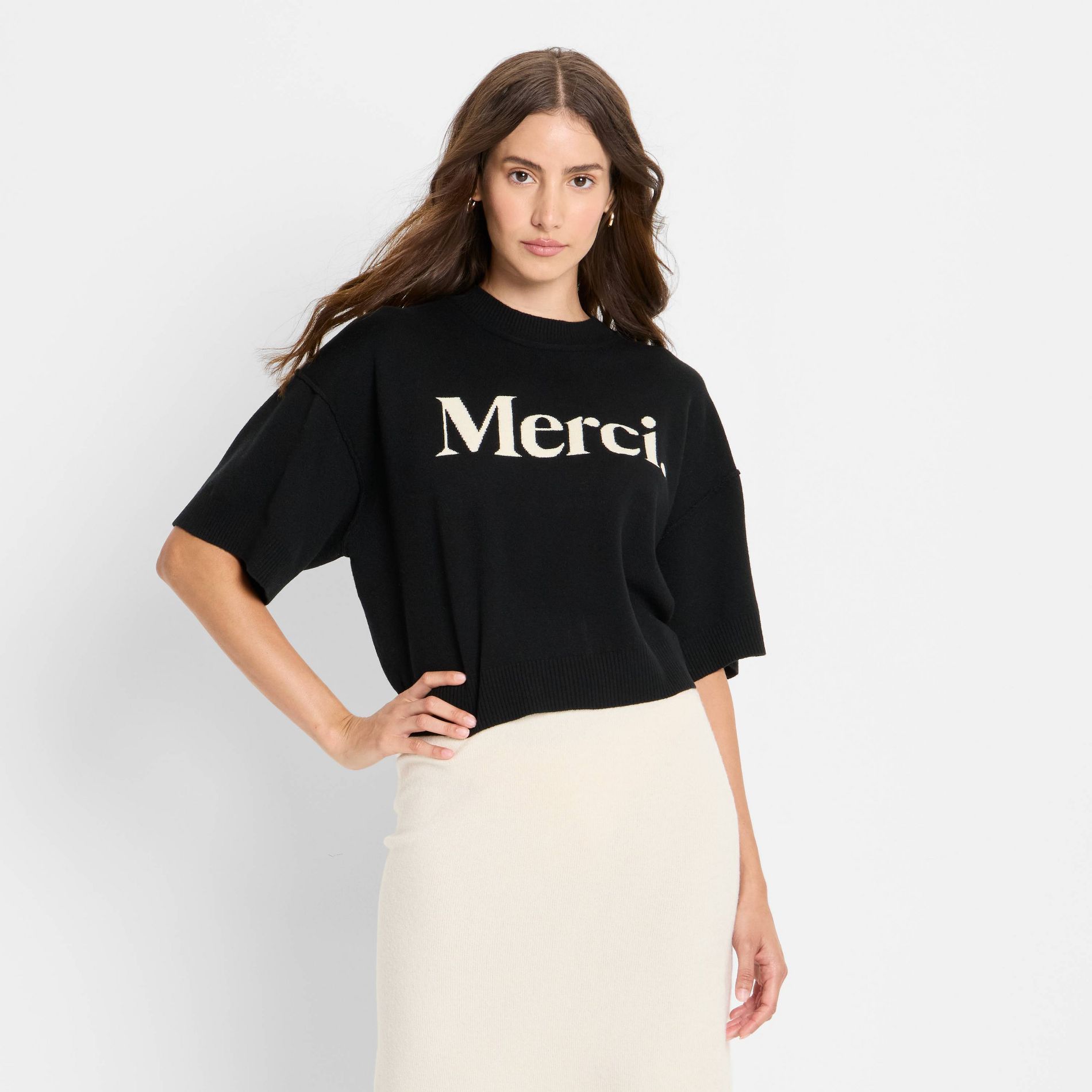 Women's Short Sleeve Merci Graphic Pullover Sweater - Future Collective Black
