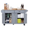 ORRD Kitchen Island with Rubber Wood Countertop, 5 Wheel Cart with Storage Cabinet & Drawers for Dining Room，Grey - 2 of 4