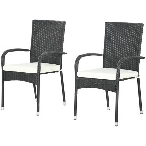 Stackable PE Rattan Outdoor Dining Chairs with Cushion, Patio Wicker Dining Chair with Armrests & Backrest - 1 of 4