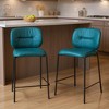 HomeRoots Set of Two 25" Green and Black Velvet and Steel Counter Height Bar Chairs - 2 of 4