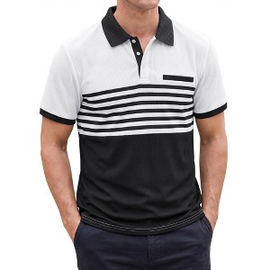 INSPIRE CHIC Men's Short Sleeve Contrast Stripe Waffle Textured
