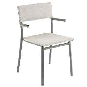 Lafuma Batyline Duo ORON Sustainable Aluminum Weather Resistant Stackable Outdoor Dining Armchair with 287 Pound Capacity, Titanium/Pebble (Set of 2) - 1 of 4