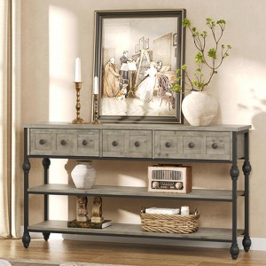52" Console Table, Entryway Table with 3 Storage Drawers, 3 Tier Industrial Metal Sofa Table, Behind Couch Table - 1 of 4