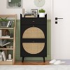 Okak Mid Century Rattan Accent Storage Cabinet with 2 Door 1 Drawer Bedroom Dressers, Double Layer Shoe Rack for Living Room Entryway, Black - 2 of 4