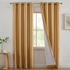 HLC.ME Jefferson Faux Silk Semi Sheer Light Filtering Microfiber Lined Grommet Lightweight Window Curtains, 2 Panels - 1 of 4