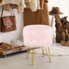 Costway Faux Fur Vanity Chair Makeup Stool Furry Padded Seat Round Ottoman Pink/White - 2 of 4