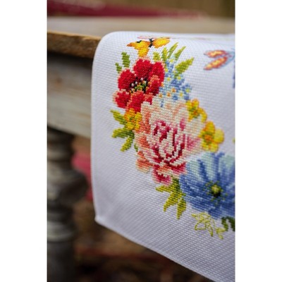 Vervaco Stamped Table Runner Embroidery Kit 16"X40"-Colourful Flowers (11 Count)