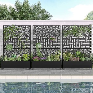 SpassWay 72"H Metal Planter Box with Trellis Raised Garden Bed with Arbor Privacy Screen with Wheels - 1 of 4