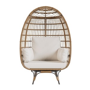 360¡ã Swivel Patio Egg Chair Outdoor - Wicker Swivel Egg Chair Oversized Patio Lounge Chairs with Cushions, Metal Frame Stand, for Balcony, Patio - 1 of 4