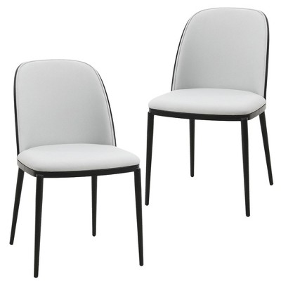 LeisureMod Tule Dining Side Chair with Velvet Seat and Black Powder-Coated Steel Frame Set of 2