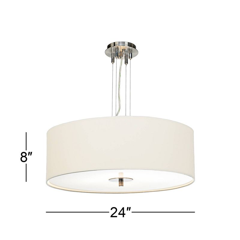 Possini Euro Design Brushed Nickel Pendant Chandelier 24" Wide Modern White Canvas Drum Shade 4-Light Fixture for Dining Room House Kitchen Island, 4 of 7