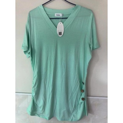 Maternity Shirt Side Button and Ruched Maternity Tunic Tops Maternity Short Sleeve T-Shirts