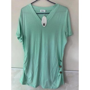 Maternity Shirt Side Button and Ruched Maternity Tunic Tops Maternity Short Sleeve T-Shirts - 1 of 1
