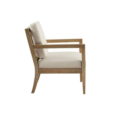 Ivory Upholstered Accent Chair with Medium Wood Frame
