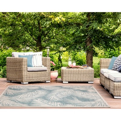 Ocean Blue and White Synthetic Rectangular Area Rug