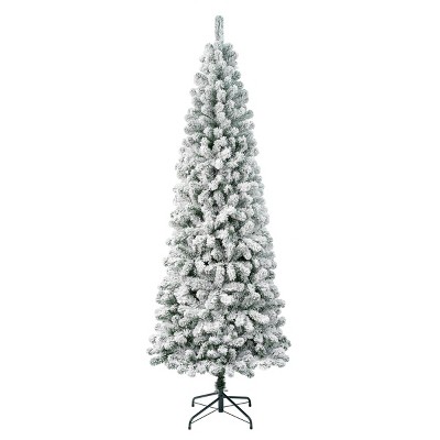 National Tree Company First Traditions 7.5' Unlit Slim Medium Flocked Acacia Hinged Artificial Christmas Tree: Indoor Corner Display
