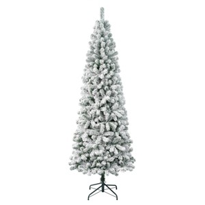 National Tree Company First Traditions 7.5' Unlit Slim Medium Flocked Acacia Hinged Artificial Christmas Tree: Indoor Corner Display - 1 of 3