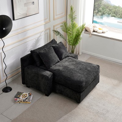 Lazy Sofa Couch Chaise Lounge Single Sofa Cloud Sleeper Sofa Corduroy/Chenille Upholstered Accent Chair Daybed, Beige/Black/Green/Blue-ModernLuxe