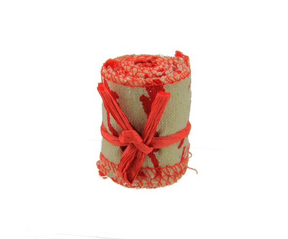 A & B Home Country Cabin Red and Beige Scripted Linen Decorative Christmas Ribbon Garland 1.5" x 2.2 Yards
