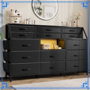 55" Fabric Dresser with 14 Drawers, 2 Shelves & Side Pocket, Sturdy Steel Frame, Wood Top, Anti-Tip Kit for Bedroom and Living Room - 1 of 4