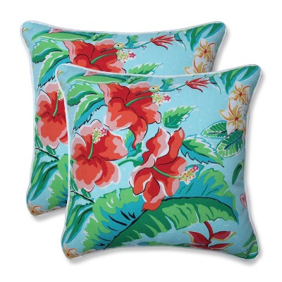 16.5" 2pk Tropical Paradise Throw Pillows Blue - Pillow Perfect