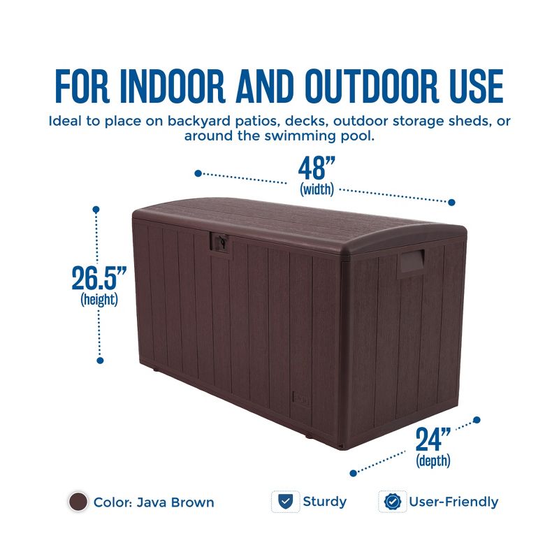 Plastic Development Group 105-Gallon Weather-Resistant Resin Outdoor Patio Storage Deck Box with Lid Retainer Straps, Java Brown, 2 of 7