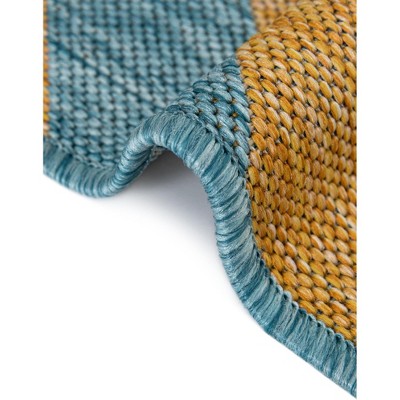 Napa Geometric Yellow and Aqua Outdoor Woven Area Rug 6x9