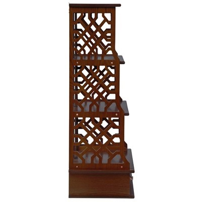 Chippendale-Inspired Hardwood Triple Shelf Curio Cabinet with Ornamental Pulls