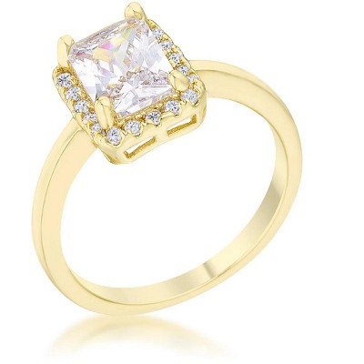 Slickblue Classic 2 Ct. CZ Radiant Style Gold Ring, Clear Stone with Pave Accents, Women’s Ring, Size 5-10