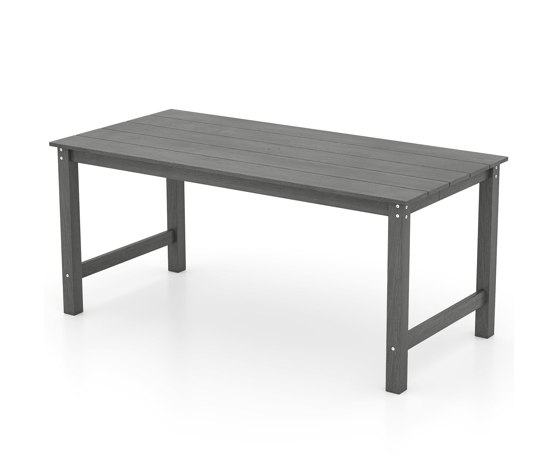Gymax 67" Outdoor Dining Table for 6 Weather-Resistant HDPE Rectangular Patio Table with Wood-like Surface and Umbrella Hole Gray