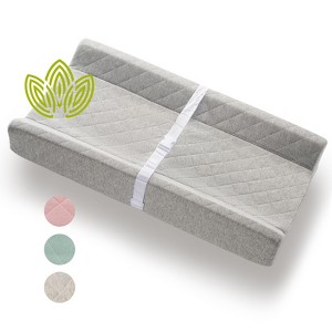 Modera Organic Cotton Contoured Baby Changing Pad w/ Waterproof Foam Mattress, Includes Soft Removable & Washable Cover, Safety Strap, Non-Slip Bottom - 1 of 4