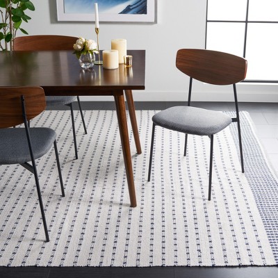 Ivory and Navy Handwoven Cotton Square Area Rug