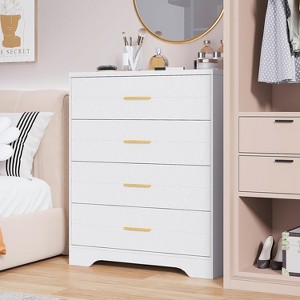 4 Drawer Wooden Dressers for Bedroom, Wood Chest of Drawers with Gold Handles for Closet, Modern Tall Dressers, Nightstand - 1 of 4