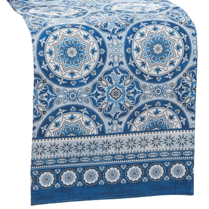 Vietri Medallion Blue Block Print Stain & Water Resistant Indoor/Outdoor Table Runner - Multicolor - 13x70 - Elrene Home Fashions, 2 of 5