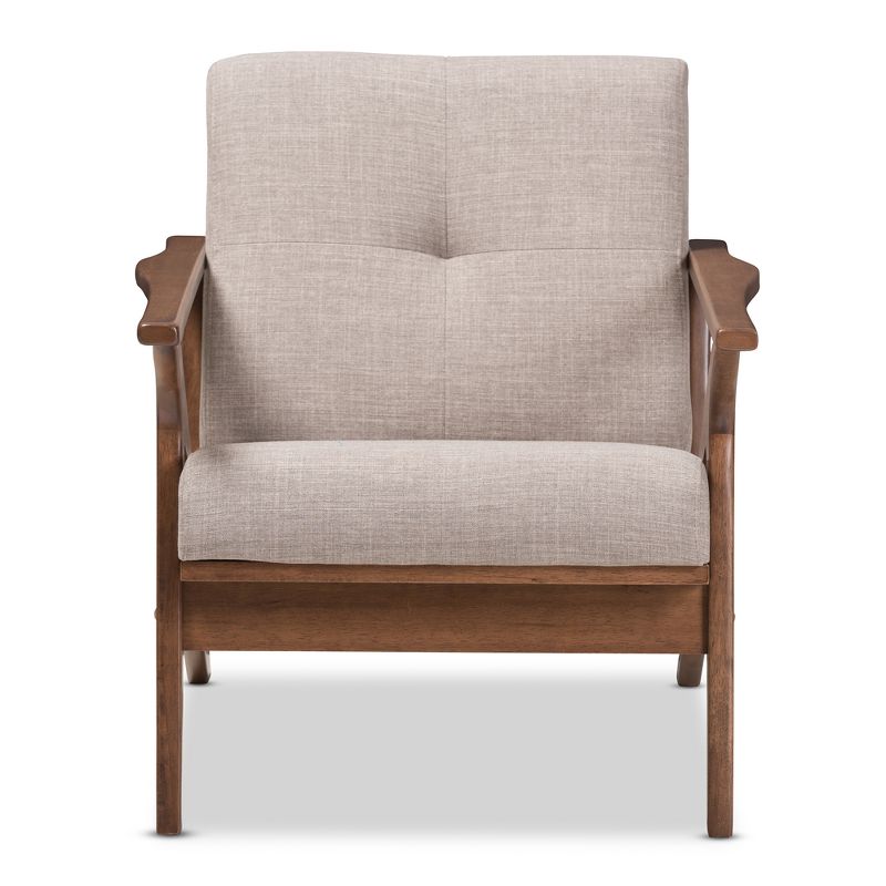 Bianca Mid Century Modern Walnut Wood Light Gray Fabric Tufted Lounge Chair Light Gray - Baxton Studio, 3 of 14