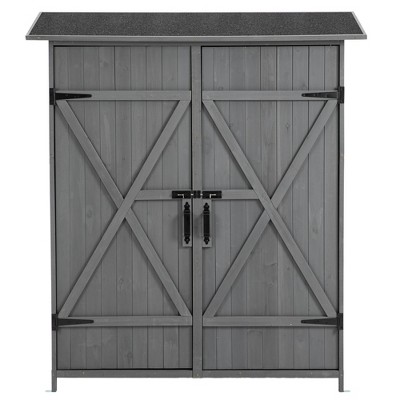 Maggift Outdoor Storage Sheds, Vertical Tall Tool Shed with Lockable Door, Waterproof Roof for Patio, Backyard and Lawn, Gray, 56"*15"*64"