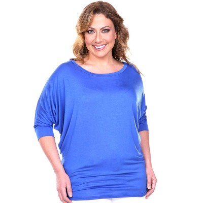 Women's Plus Size Bat Sleeve Tunic Top - White Mark