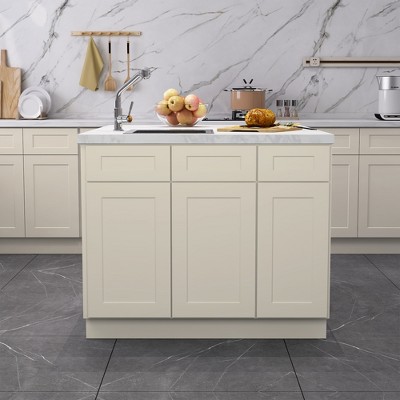 34.5" H Antique Sink Base Cabinet with 2 Doors, Adjustable Shelf, Soft-Close, Plywood & MDF, RTA Kitchen Cabinet