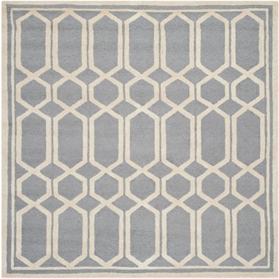 Ivory and Silver Hand-Tufted Wool Square Rug, 6' x 6'