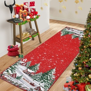 Christmas Area Rugs, Washable Non-Slip Snowscape Carpet, Soft Low Pile Foldable Stain Resistant for Bedroom, Home - 1 of 4