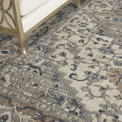 Ivory Grey Synthetic Oval Persian Area Rug 12' x 15'