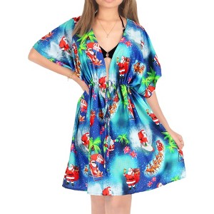 LA LEELA Women's Beachwear Swim Beach Dress Cover Ups for Christmas Bathing Suit Cover up Swimsuit Coverups for Women XL-XXL Xmas Santa Gifts Wave - 1 of 4