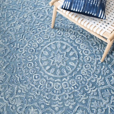 Hand-Tufted Blue and Light Green Wool Area Rug, 3' x 5'