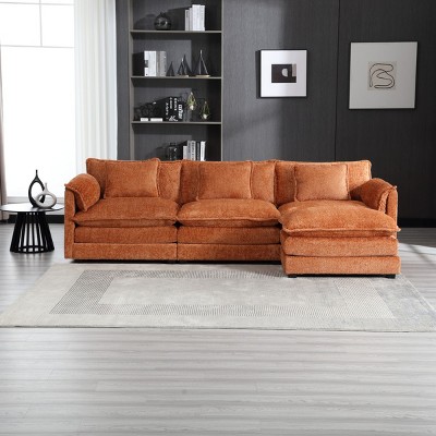 L-Shape Sectional Couch With Ottoman,Detachable Armrests,Oversized Three-seat Sofa-Maison Boucle