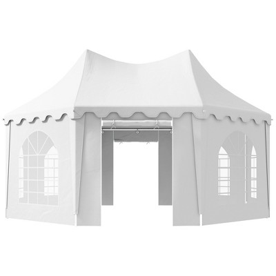 Outsunny Canopy Party Event Tent with 2 Pull-Back Doors, Column-Less Event Space, & Cathedral Windows, White