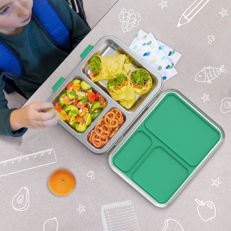 Bentgo Kids' Stainless Steel Leakproof 3 Compartments Bento-Style Lunch Box, 3 of 12